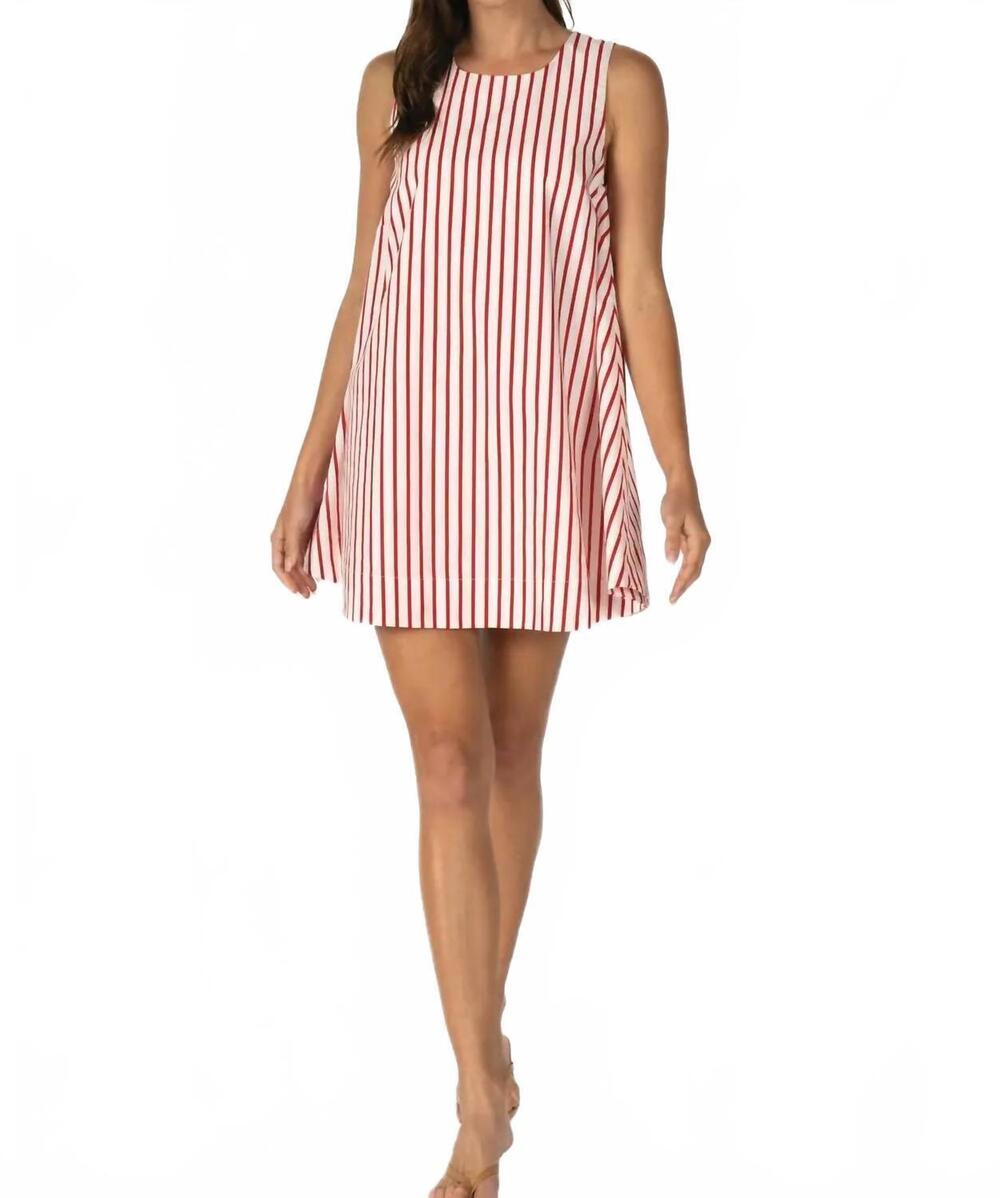 NEW REMINISCENCE scalloped back stripe mini dress in red